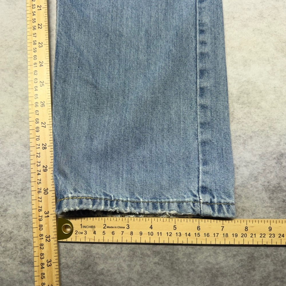 Levis 505 Regular Fit Mens 34x32 Light Wash Distressed Straight Leg Denim Jeans - Picture 8 of 14